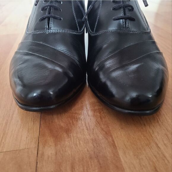 Basini Black Leather Oxford Shoes with Cuban Heel – Size 7.5 - Picture 6 of 10